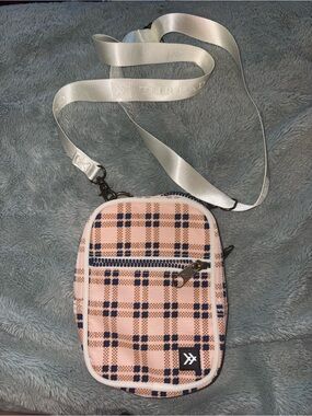 Pink Plaid Mini Crossbody Bag with Navy Accents